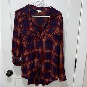 Plaid Button-Up Blouse